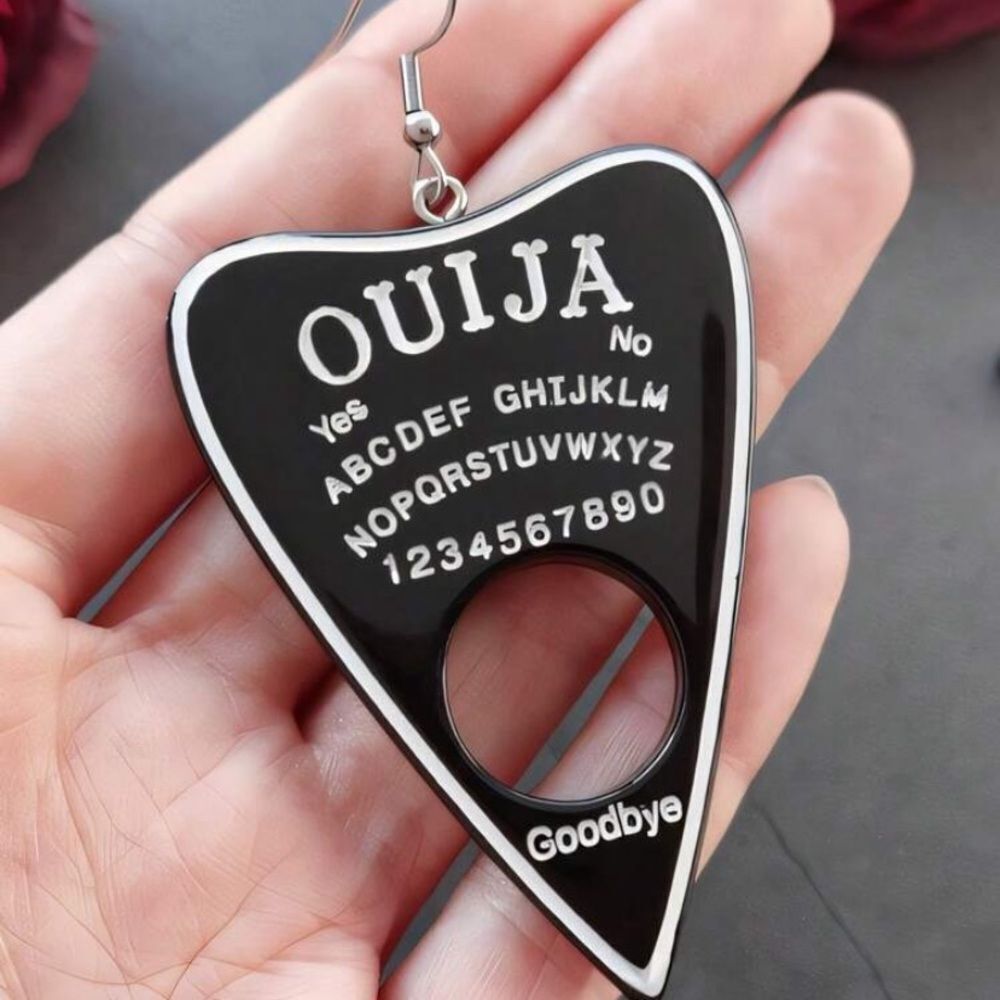 3for$20 1 Pair Gothic Ouija Board Black Drop Earrings, White Alphabet Design